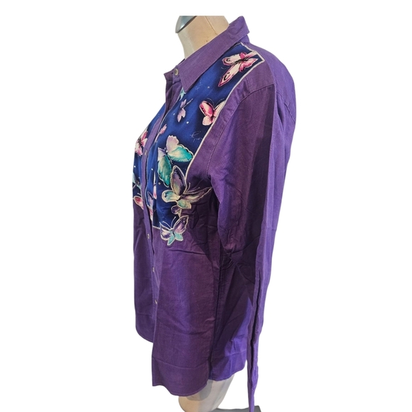 Quacker Factory Size M Butterfly Dragonfly Button Up Shirt - Picture 5 of 8